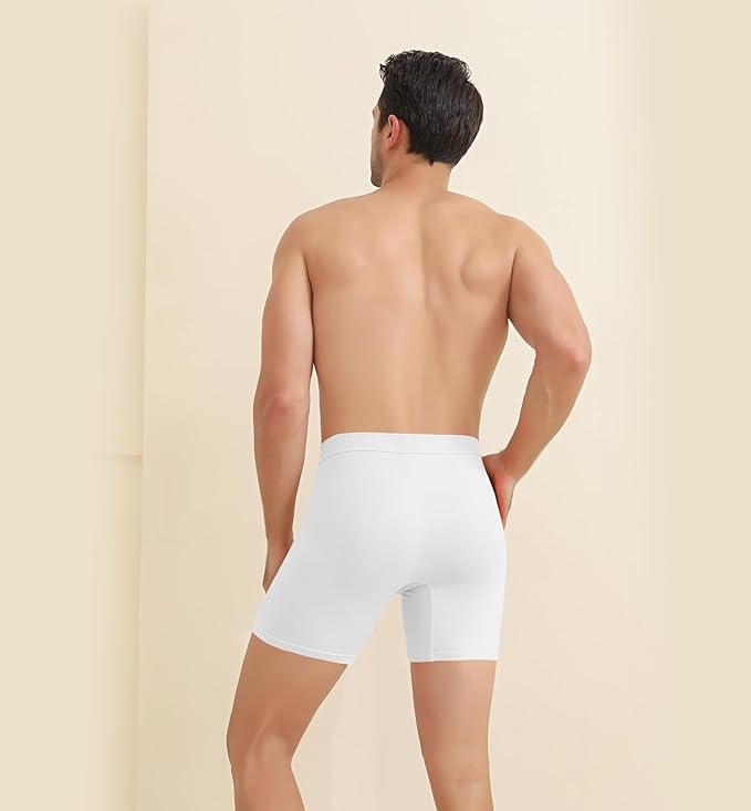 Men’s Bamboo Boxer Briefs Long Leg 6 Pairs - White