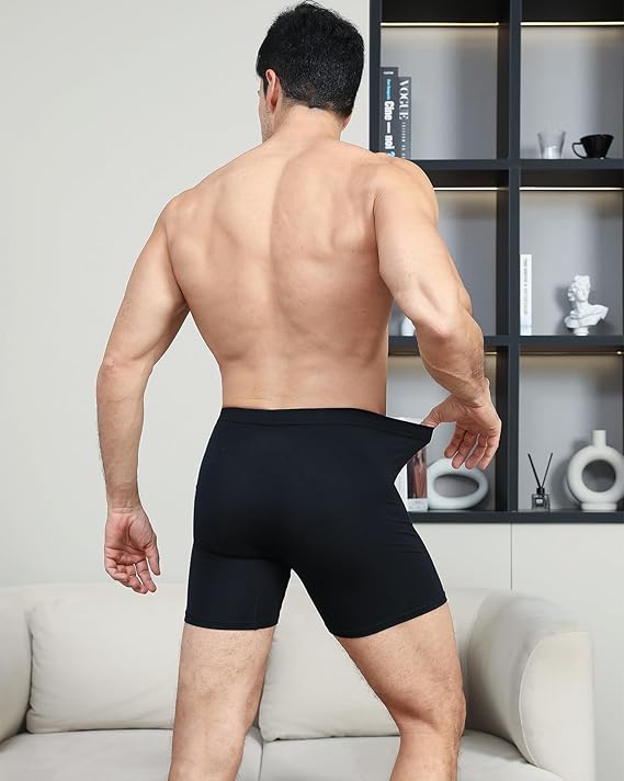 Men's Bamboo Boxer Shorts Long Leg Black - 6 Pairs