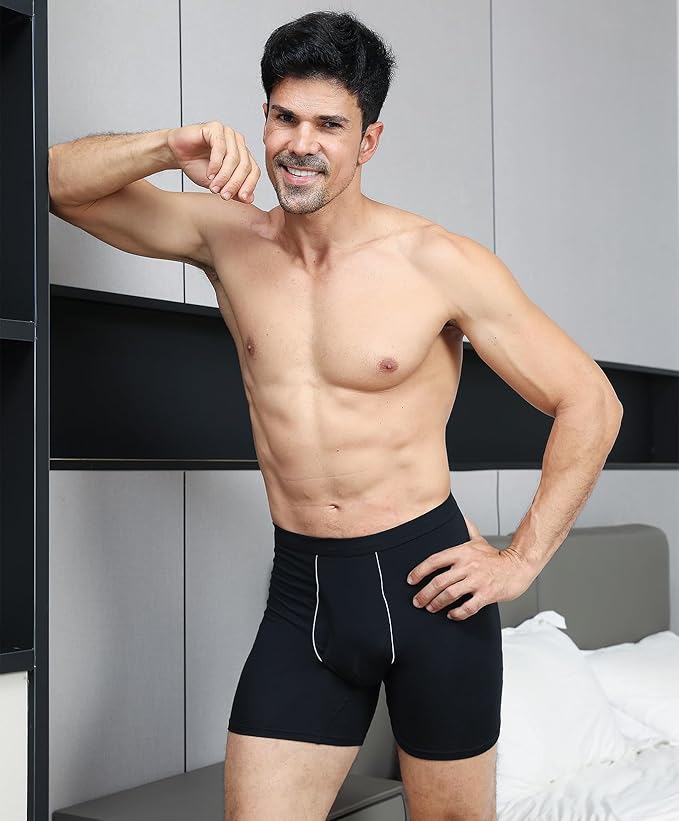 Men's Bamboo Boxer Shorts Long Leg Black - 6 Pairs